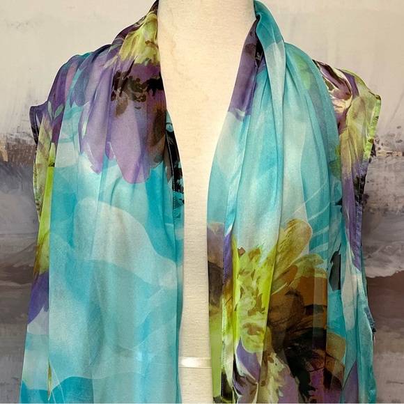 Decorated Originals Open Front Beach Cover-Up XL to 3XL Watercolor Floral Pastel - Picture 2 of 15